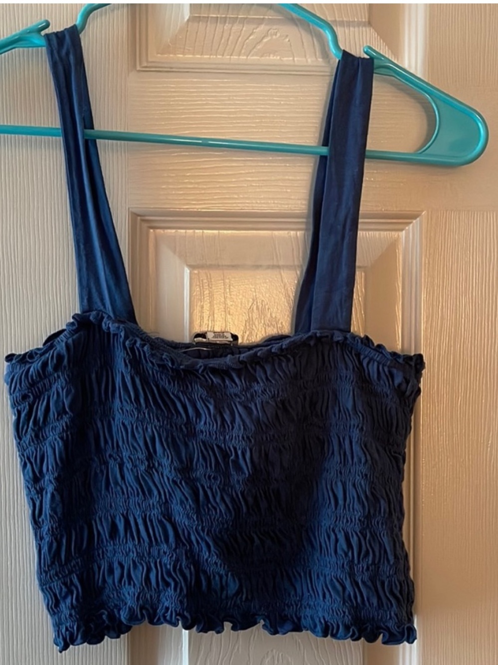 American Eagle Outfitters Navy Blue Smocked Crop Tank Top Size Medium